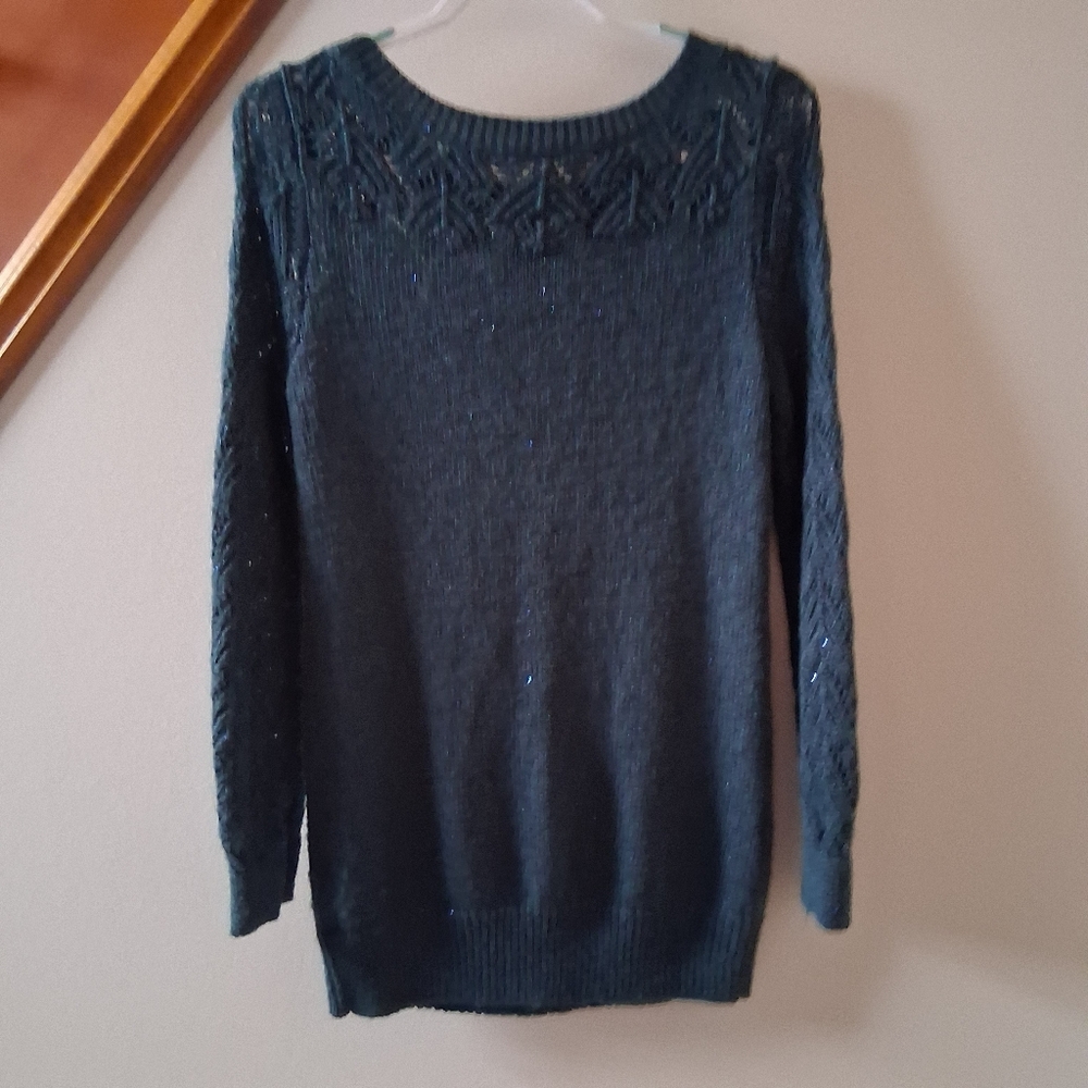 Maurices Teal Knit Sweater With Sequins Size Medium Oversize Large Fit - Picture 8 of 9